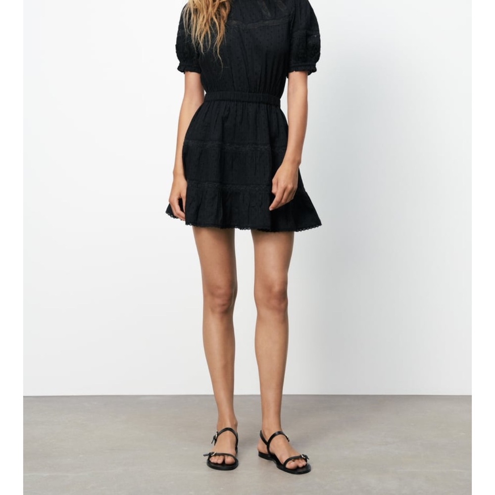 Zara mini black dress size Medium. SWISS DOT DRESS WITH EMBROIDE.